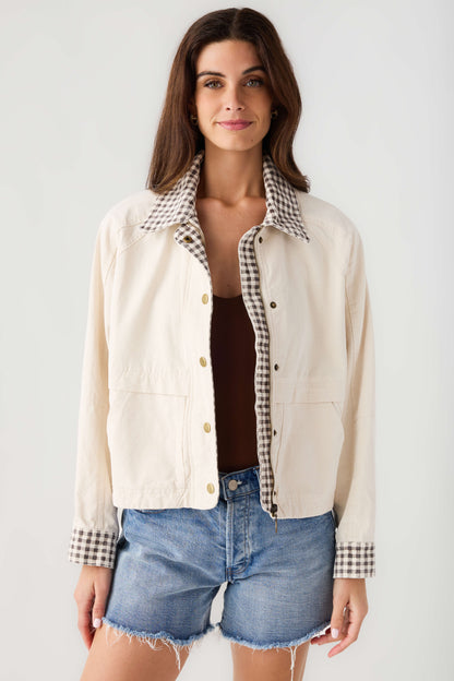 Miou Muse Gingham Collared Twill Jacket