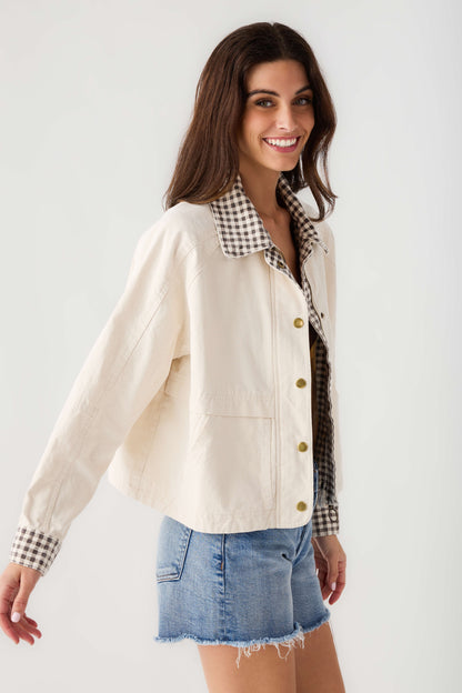 Miou Muse Gingham Collared Twill Jacket