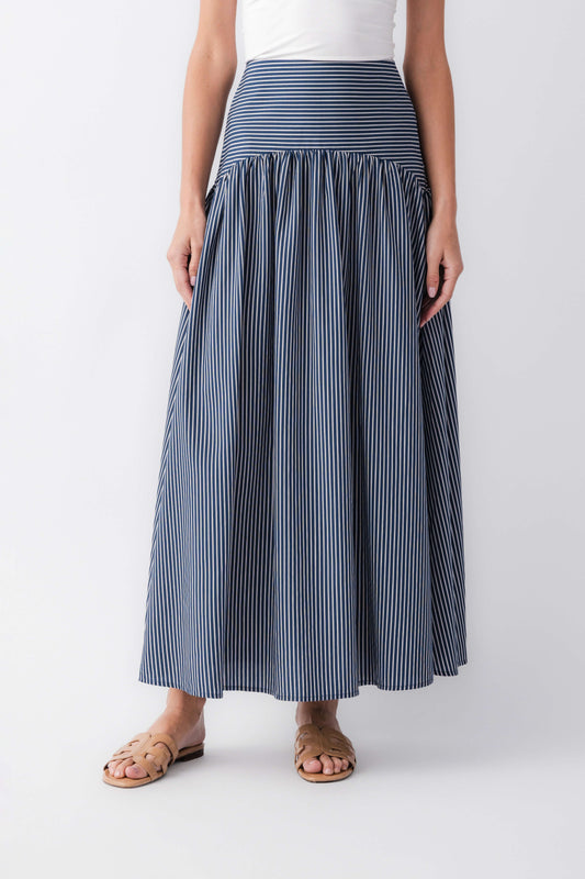 Elan Drop Waist Striped Maxi Skirt