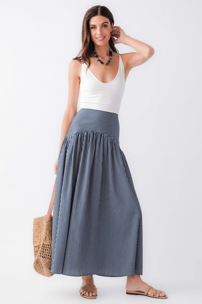 Elan Drop Waist Striped Maxi Skirt