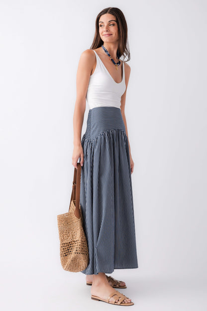 Elan Drop Waist Striped Maxi Skirt