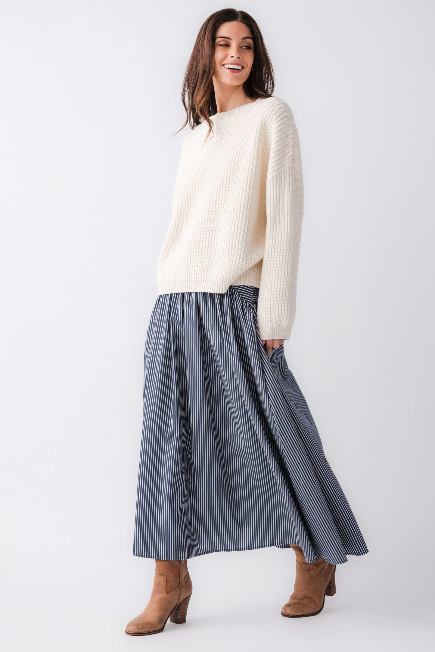 Elan Drop Waist Striped Maxi Skirt
