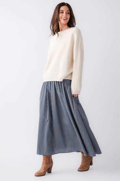 Elan Drop Waist Striped Maxi Skirt