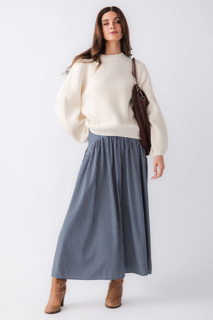 Elan Drop Waist Striped Maxi Skirt
