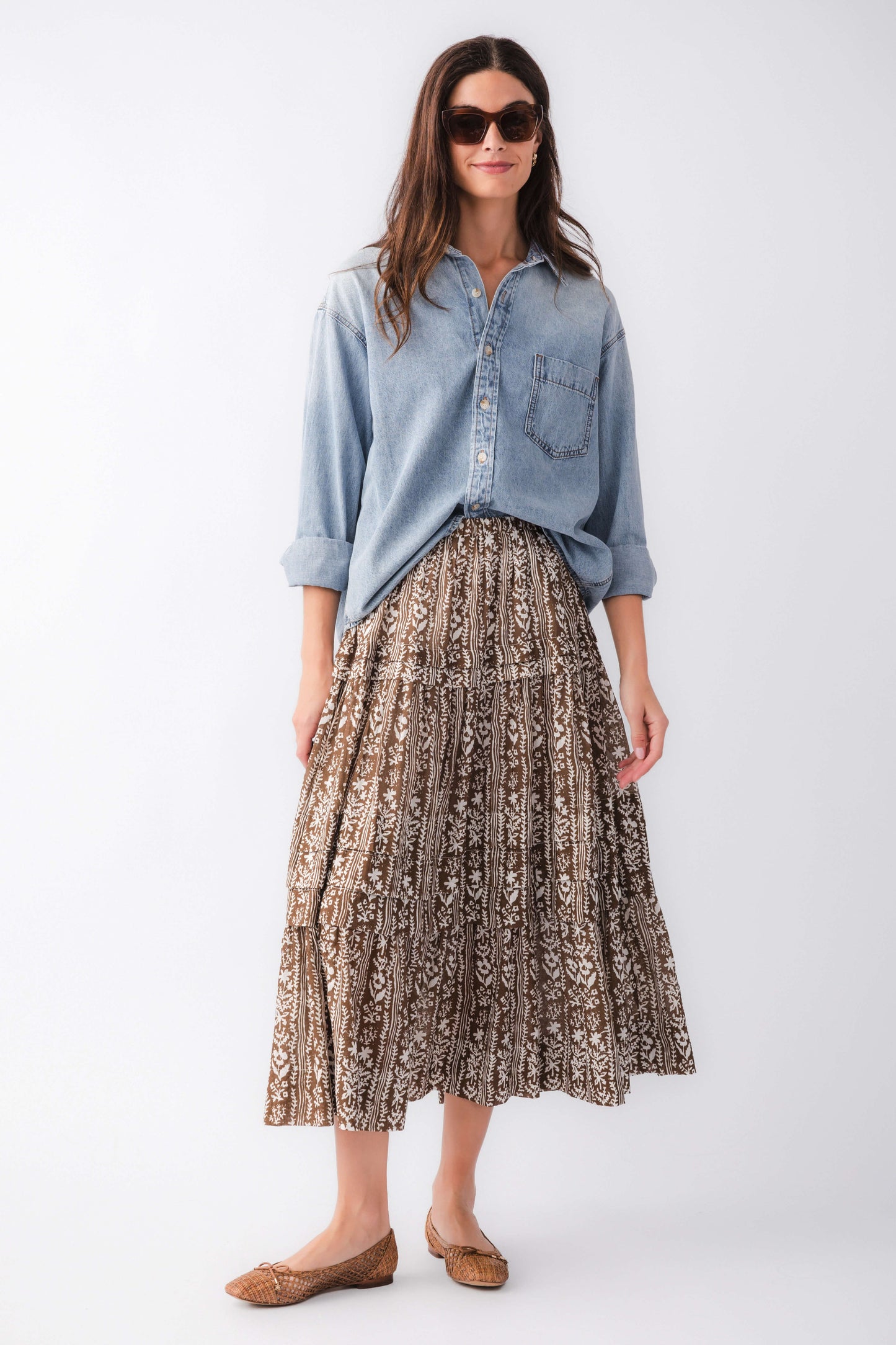Pinch Printed Tiered Maxi Skirt