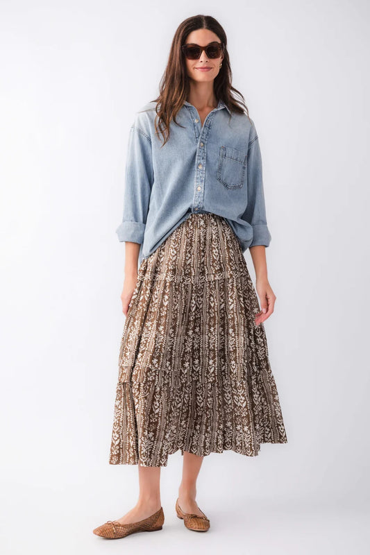 Pinch Printed Tiered Maxi Skirt
