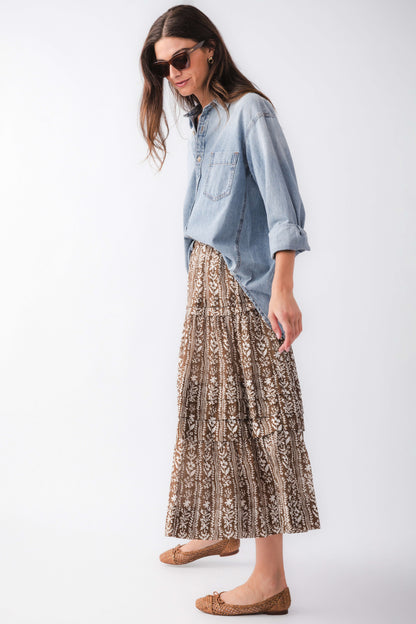 Pinch Printed Tiered Maxi Skirt